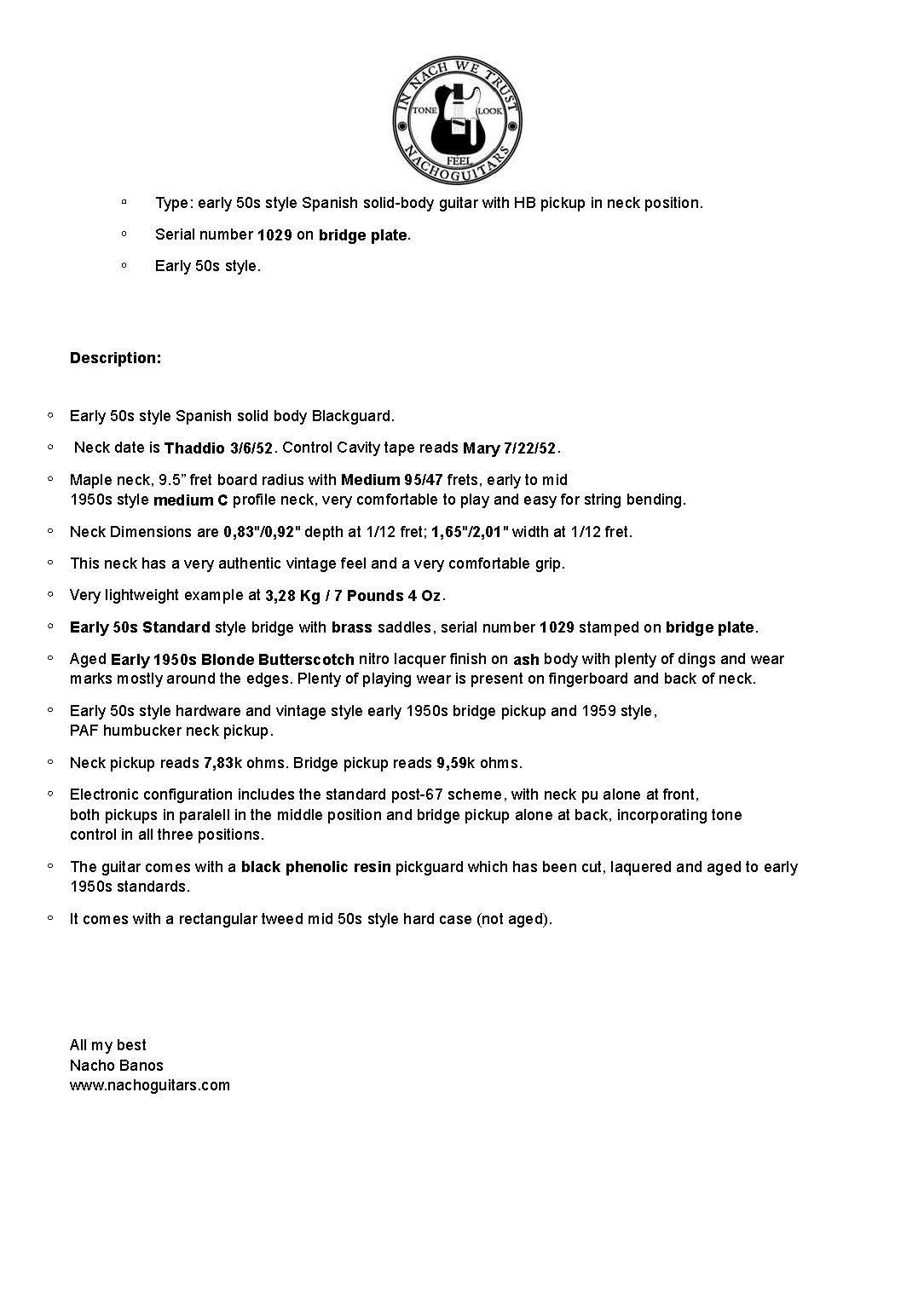 NEW 2025 Nacho Telecaster Blackguard #1029 Keef