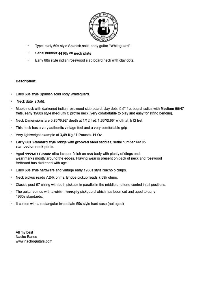 NEW 2025 Nacho Whiteguard Blonde Telecaster #44105