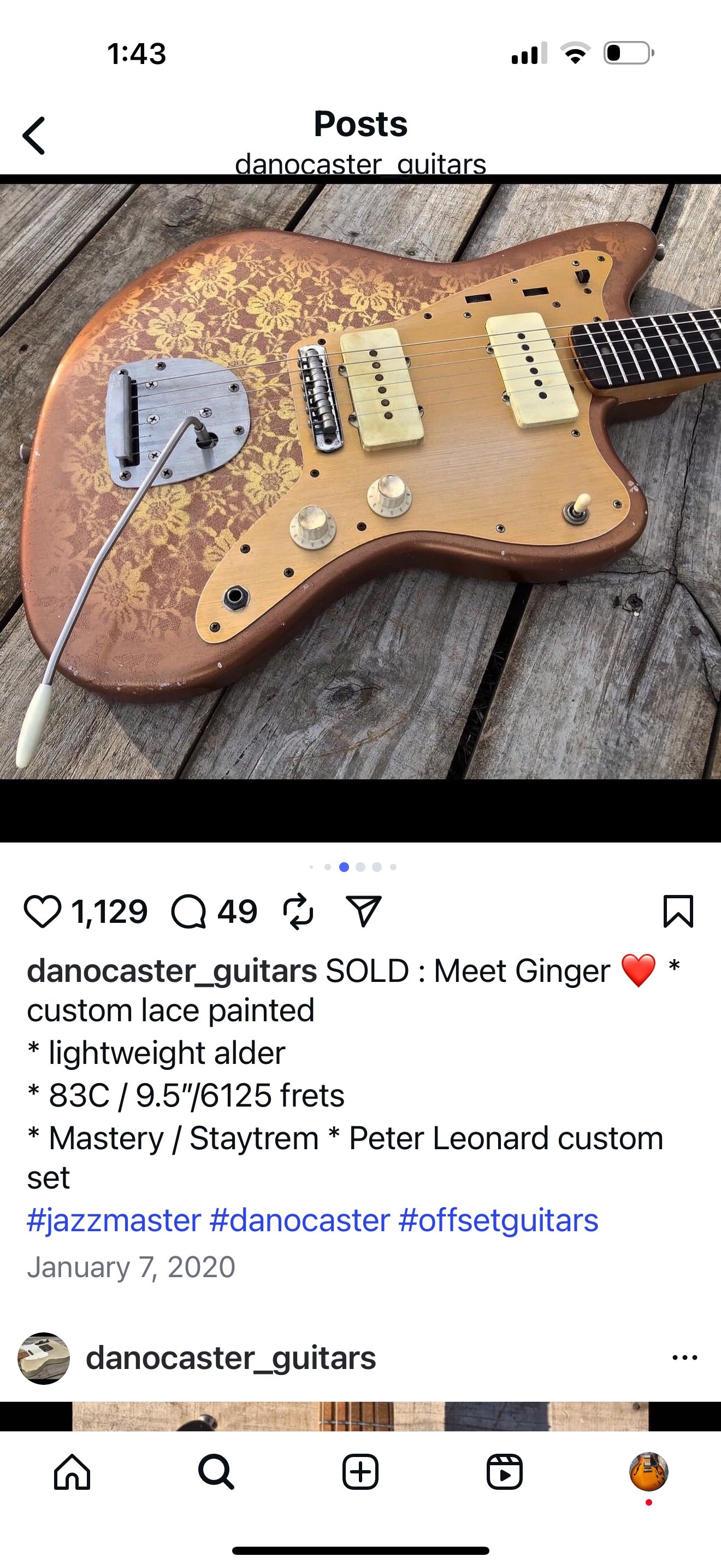 2020 Danocaster Offset Custom Lace "Ginger"