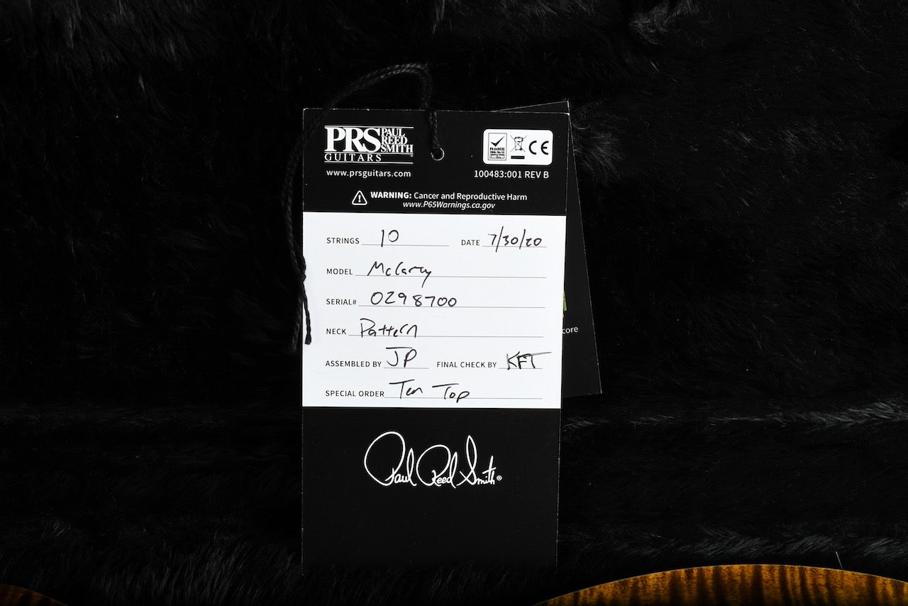 2020 PRS McCarty Yellow Tiger 10 Top