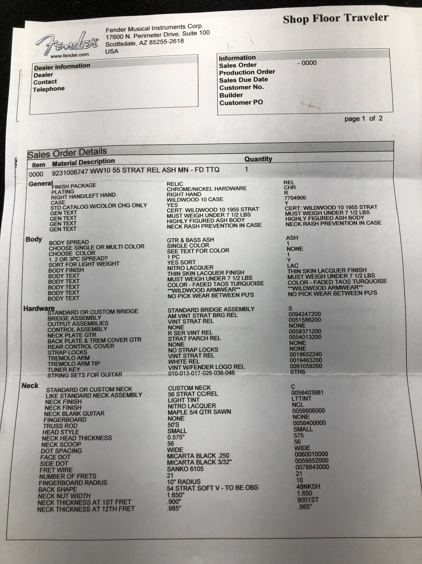 2015 Fender Custom Shop Wildwood 10 1955 Relic Stratocaster Taos Turquoise