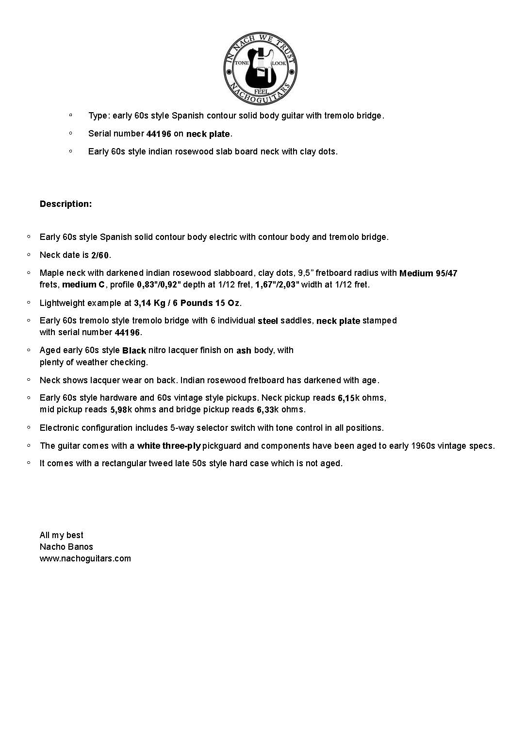 NEW Nacho Contour body 1960s style Black #44196