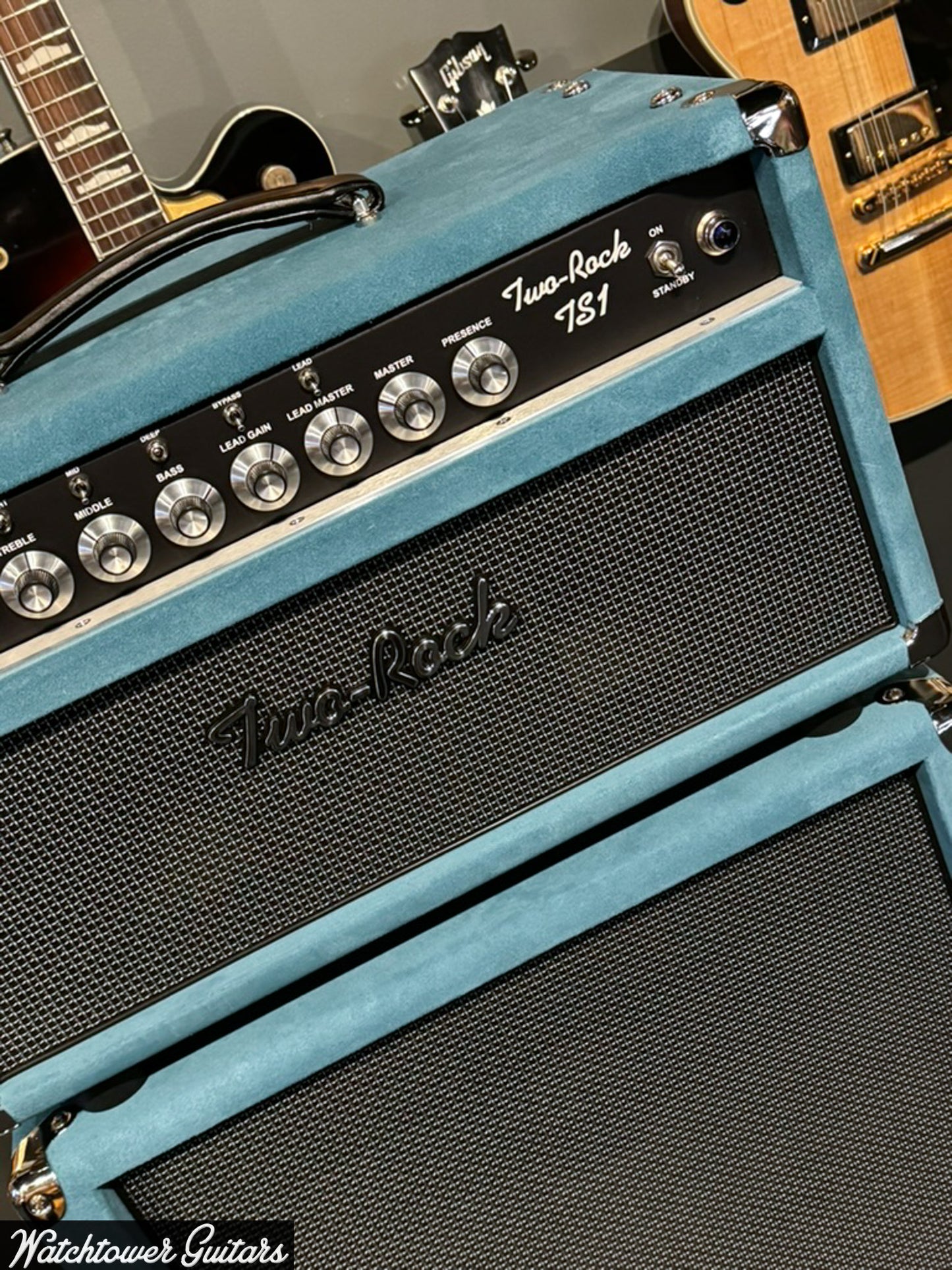 Two Rock TS-1 100/50 Watt Head & 2x12 Set Medium Blue Suede/Modern Silver Grill