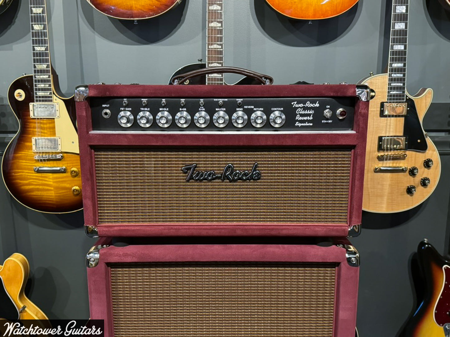 Two Rock Classic Reverb Signature 100/50 Watt Head & 2x12 Cabinet Burgundy Suede with Oxblood Grill