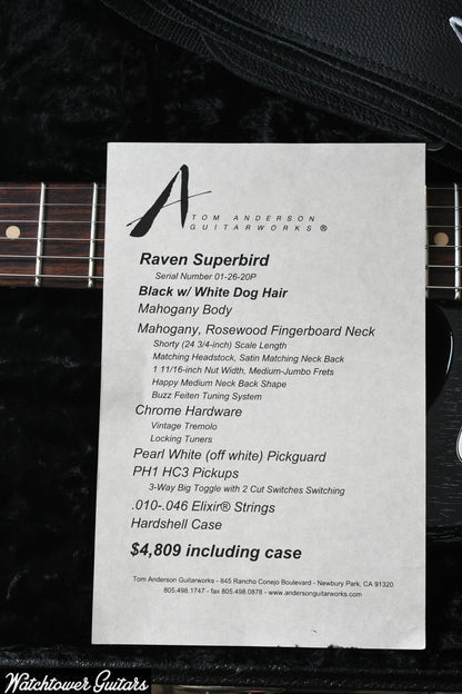 2020 Tom Anderson Raven Superbird Black with White Dog Hair