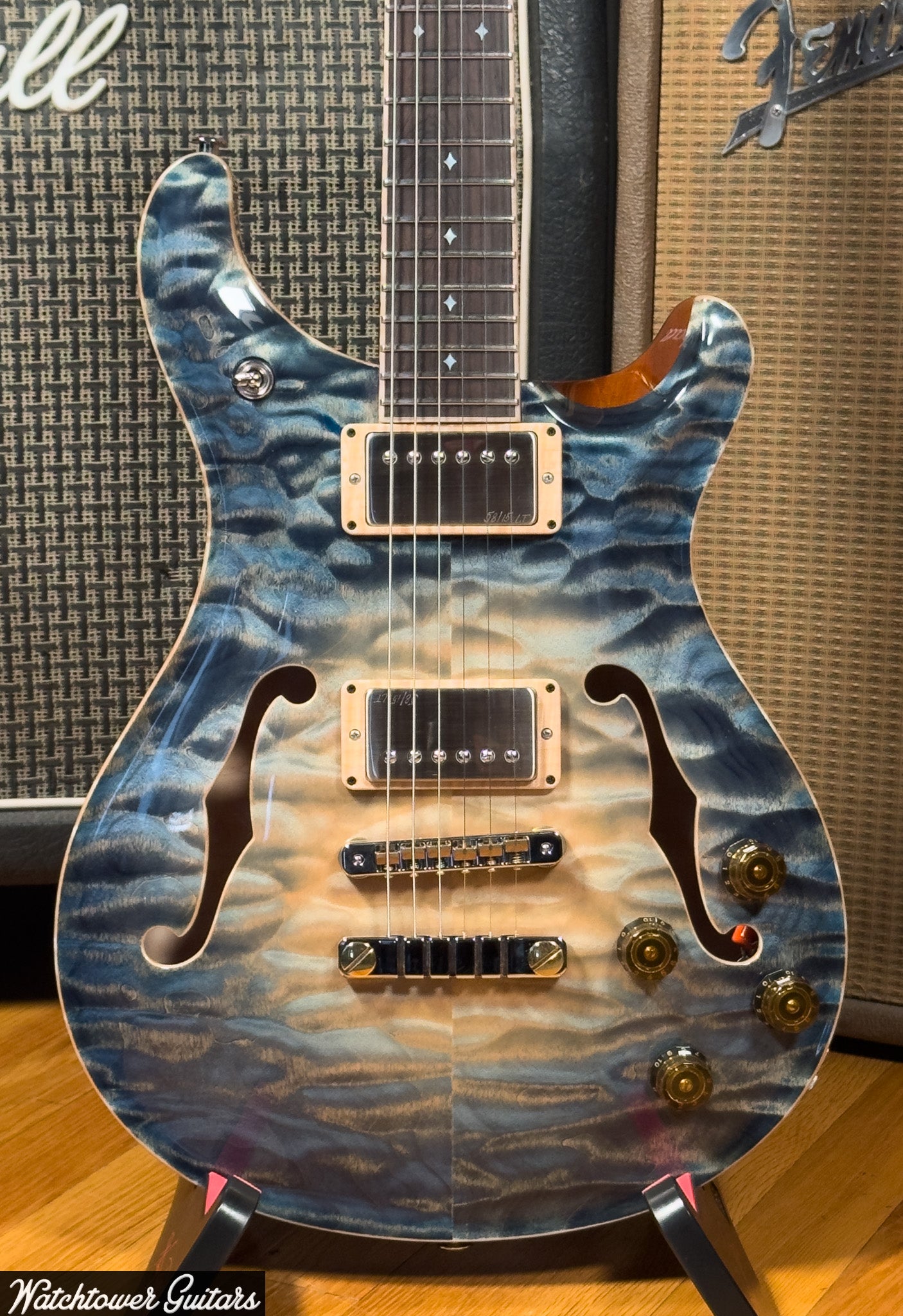 Paul Reed Smith PRS Private Stock Watchtower Run 594 Hollowbody II Quilt Indigo Glow