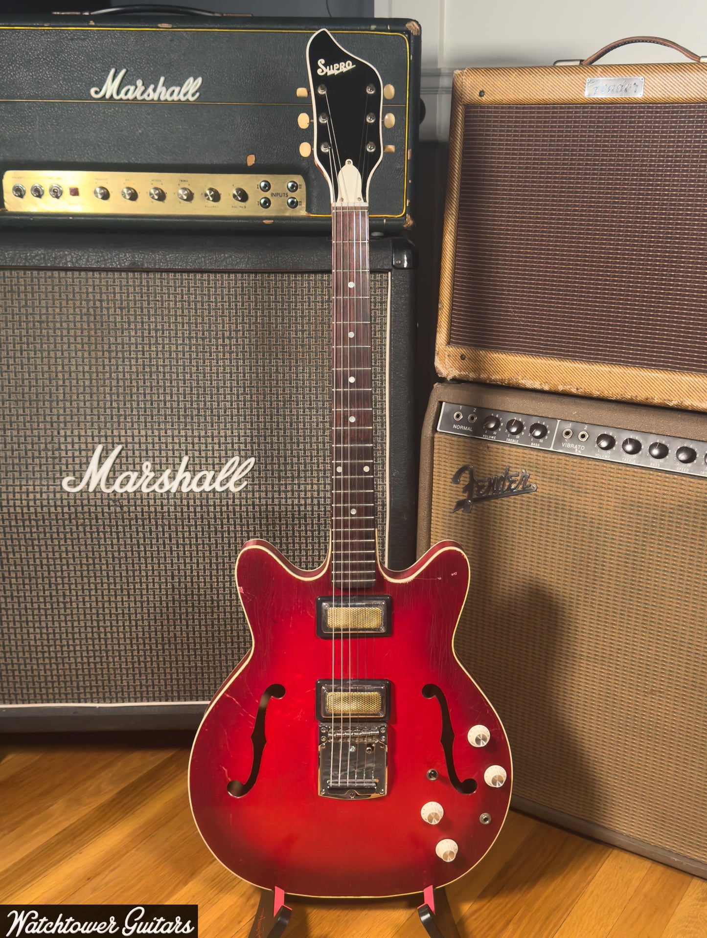 1968 Supro Clermont S667 Vintage Electric Hollowbody Guitar Red Valco