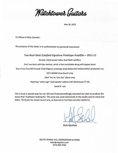 Two Rock Matt Schofield Signature Amplifier Prototype - Matt's Actual Rig !