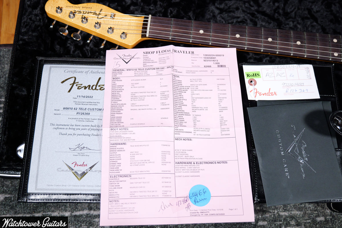 2022 Fender Custom Shop '62 Telecaster Custom Wildwood 10 Purple Sparkle