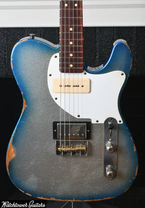 LSL Instruments Bad Bone 290 Lake Placid Blue Sparkle Burst to Silver Sparkle Heavy Aged "Blues"