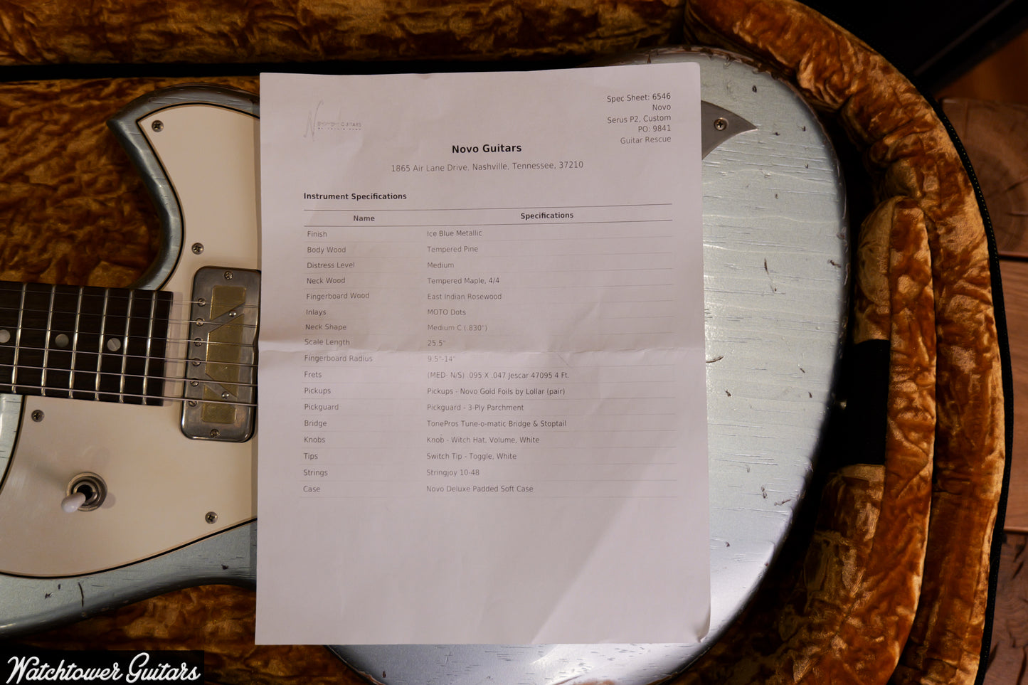 2024 Novo Guitars Serus P2 Gold Foil Pickups Ice Blue Metallic