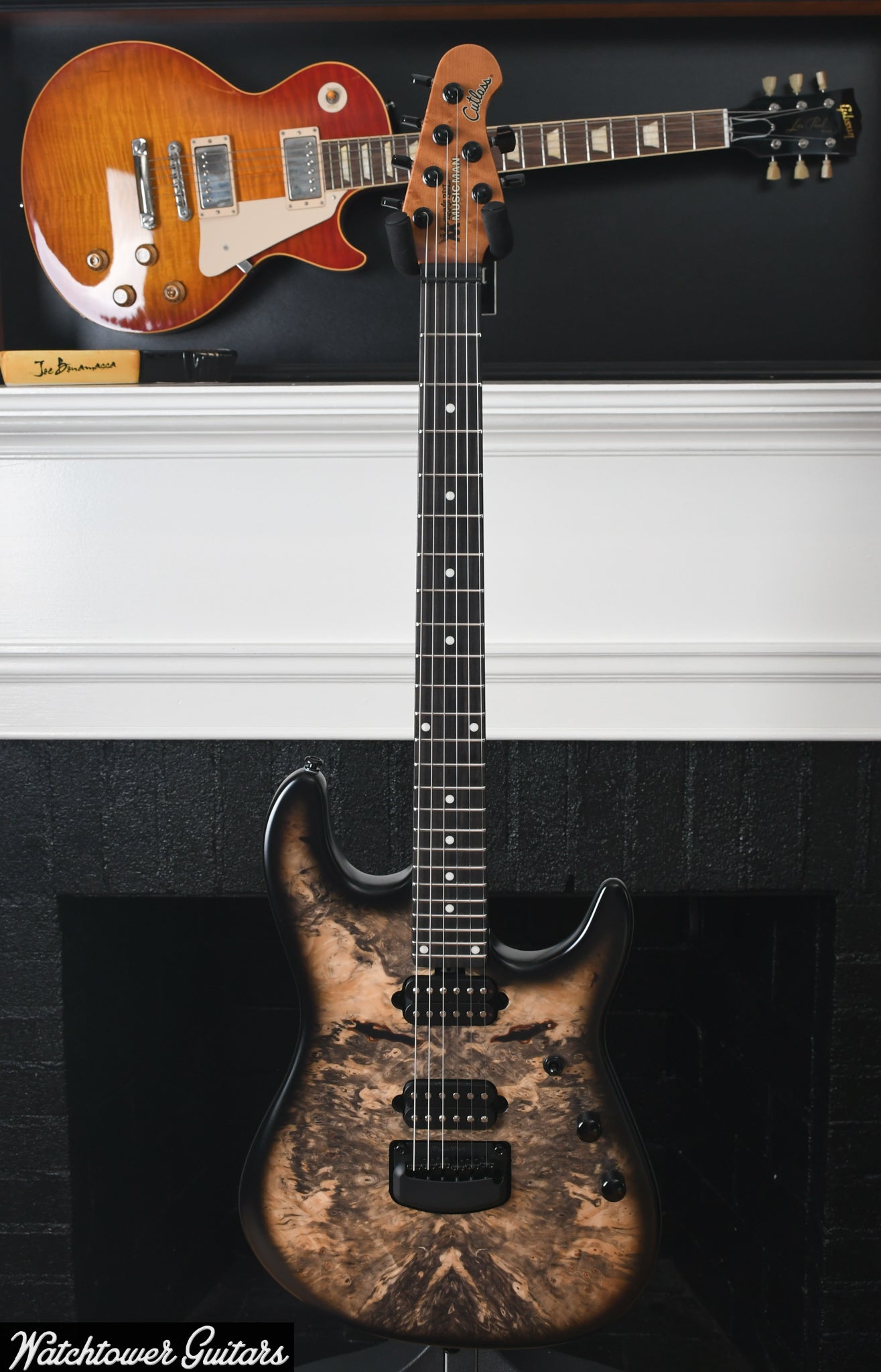 Ernie Ball Music Man Jason Richardson Cutlass Natural Buckeye Burl, Black Burst