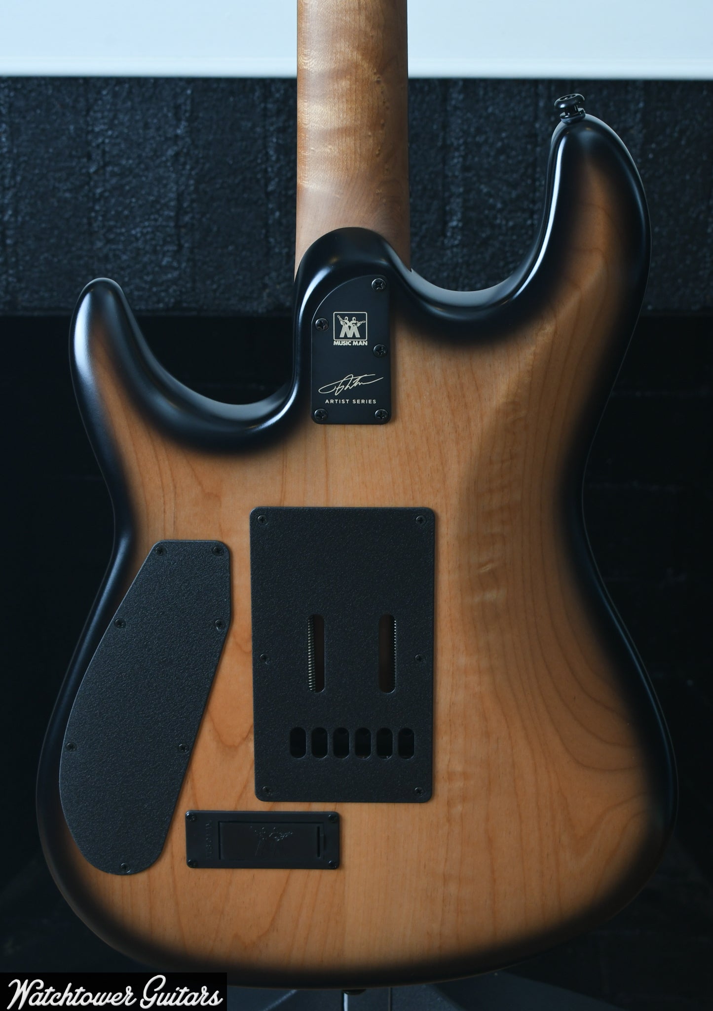 Ernie Ball Music Man Jason Richardson Cutlass Natural Buckeye Burl, Black Burst