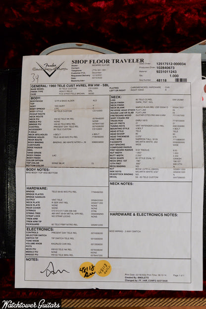 2022 Fender Custom Shop 1960 Telecaster Custom Heavy Relic Sonic Blue