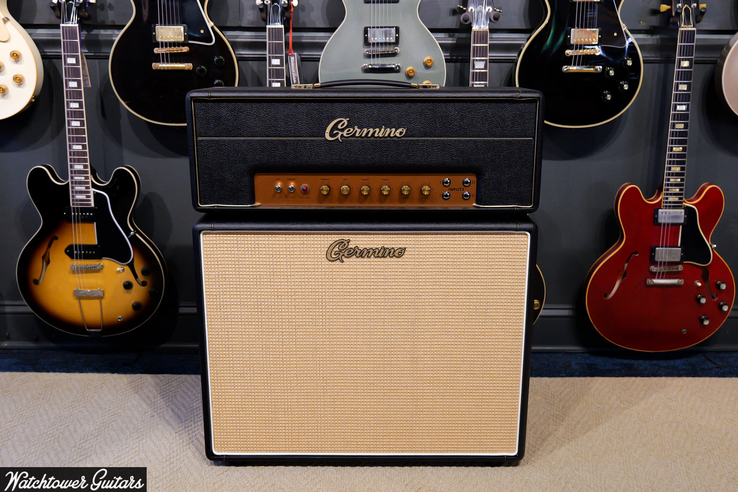 Germino Lead 55 LV Master Volume & Style II 2x12 Cabinet Black Tolex