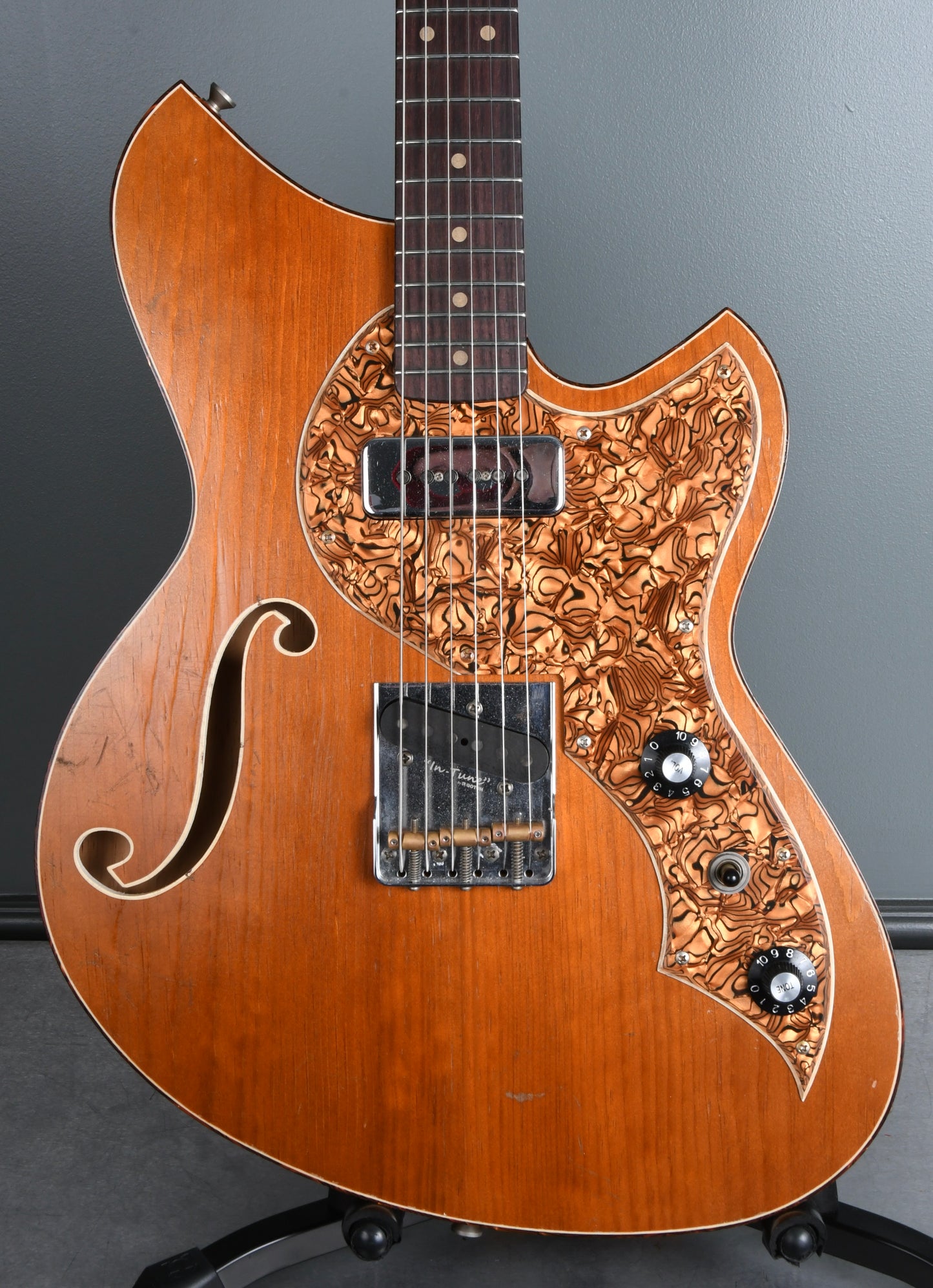 Novo Miris T ! Amber, Brown Tiger Shell binding and pickguard, Fralins
