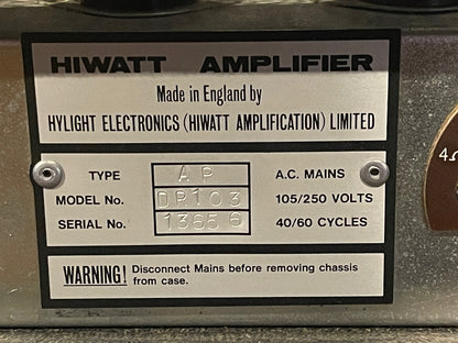 1979 HiWatt Custom 100 & 1973 HiWatt 4x12 Cabinet Black Tolex