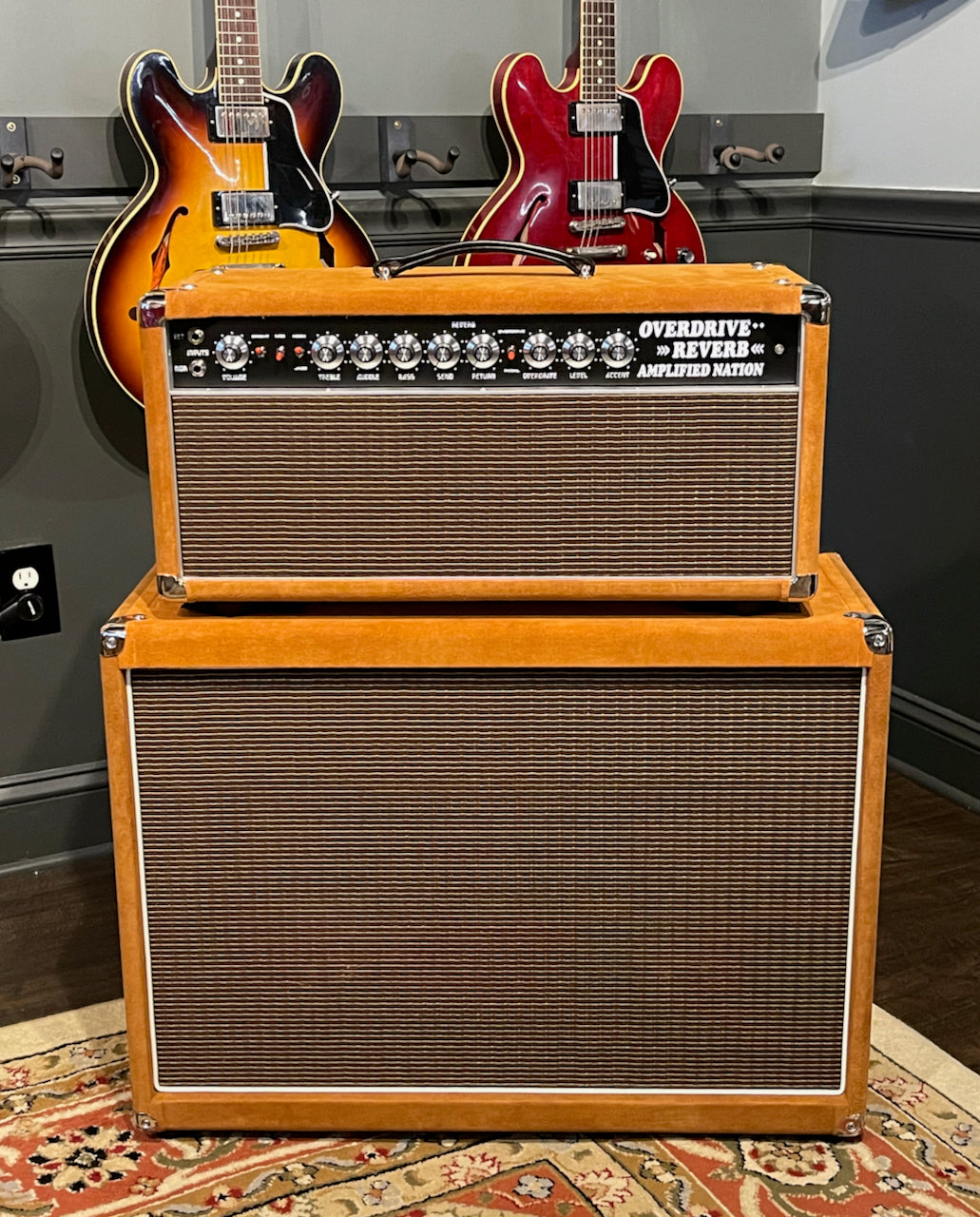 Amplified Nation Overdrive Reverb 100/50 Watt Head & 2x12 Cabinet Golden Brown Suede/Oxblood Grill