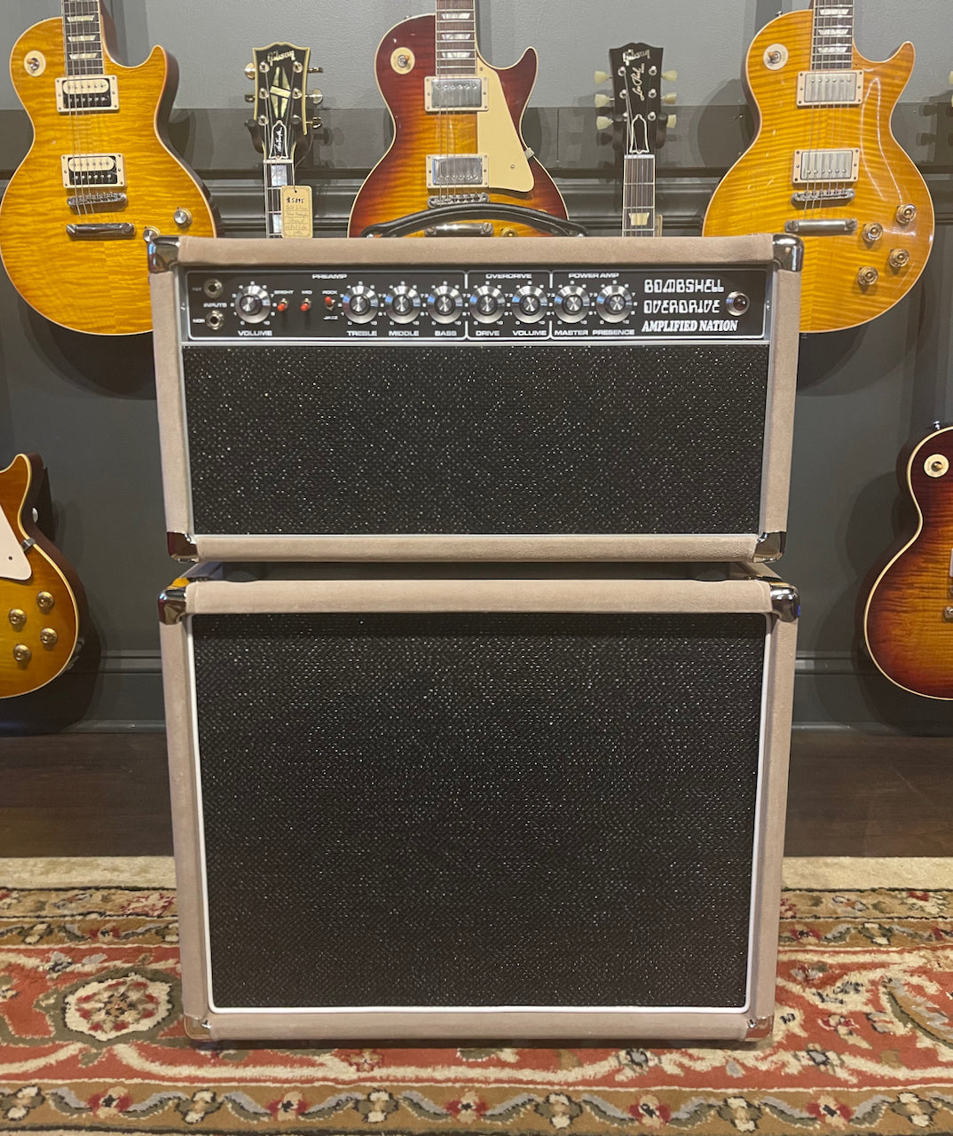 Amplified Nation Bombshell Overdrive 50 Watt EL34 Version Head & 1x12 Cabinet Dogwood Suede/Black Sparkle