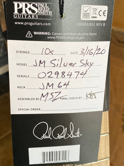 2020 Paul Reed Smith PRS John Mayer Silver Sky Polar Blue Maple Neck