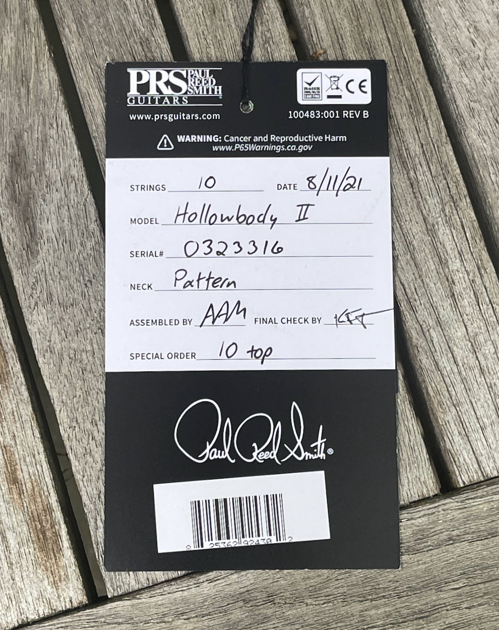 Paul Reed Smith PRS Hollowbody II Piezo 10 Top McCarty Sunburst