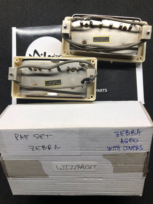Wizz Premium Clone P.A.F. Pickup Set, Zebra with Aged Nickel Covers