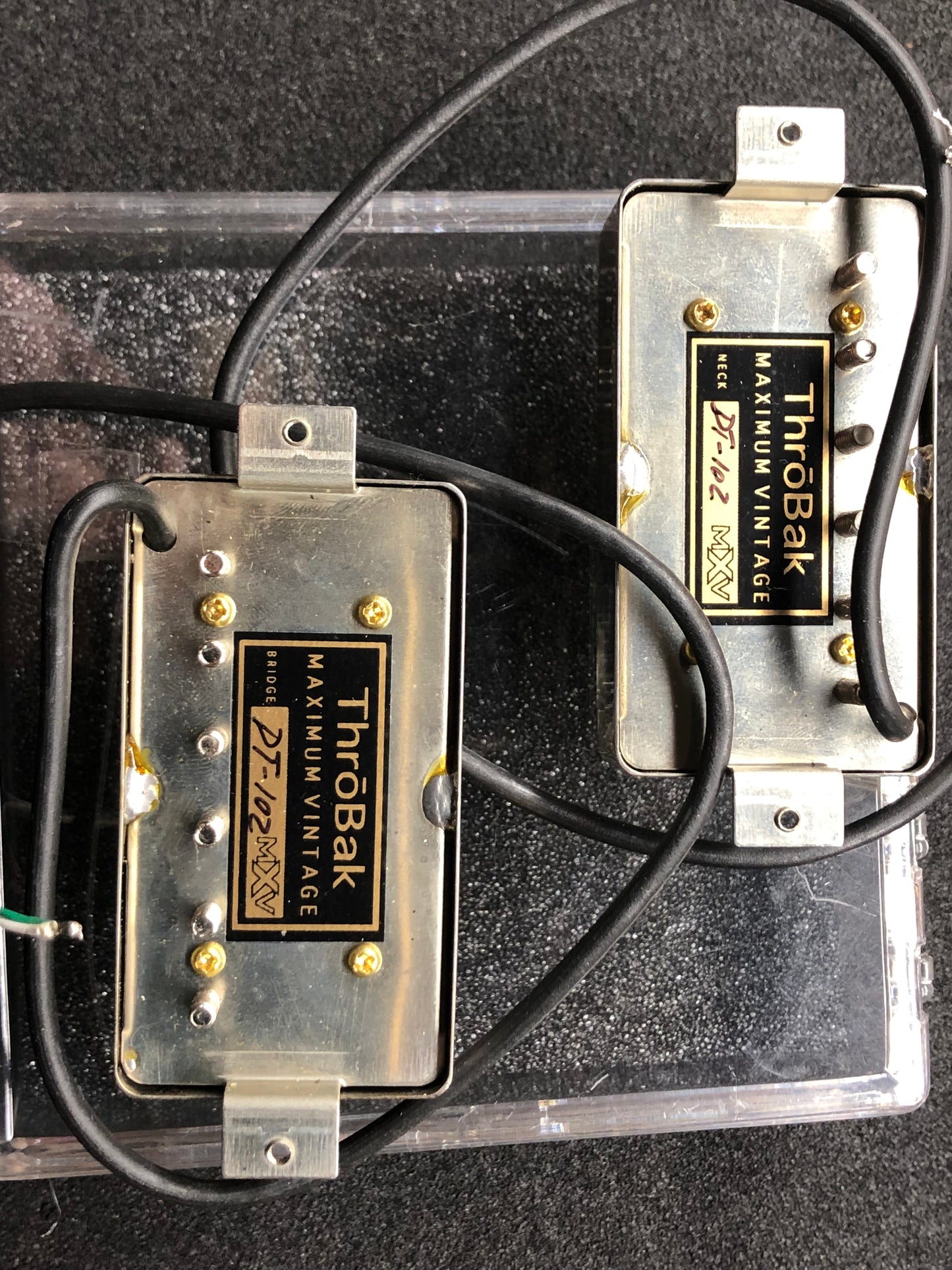 ThroBak DT-102 MXV PAF set with 4 Conductors and aged Nickel covers and Jimmy Page style wiring harness!