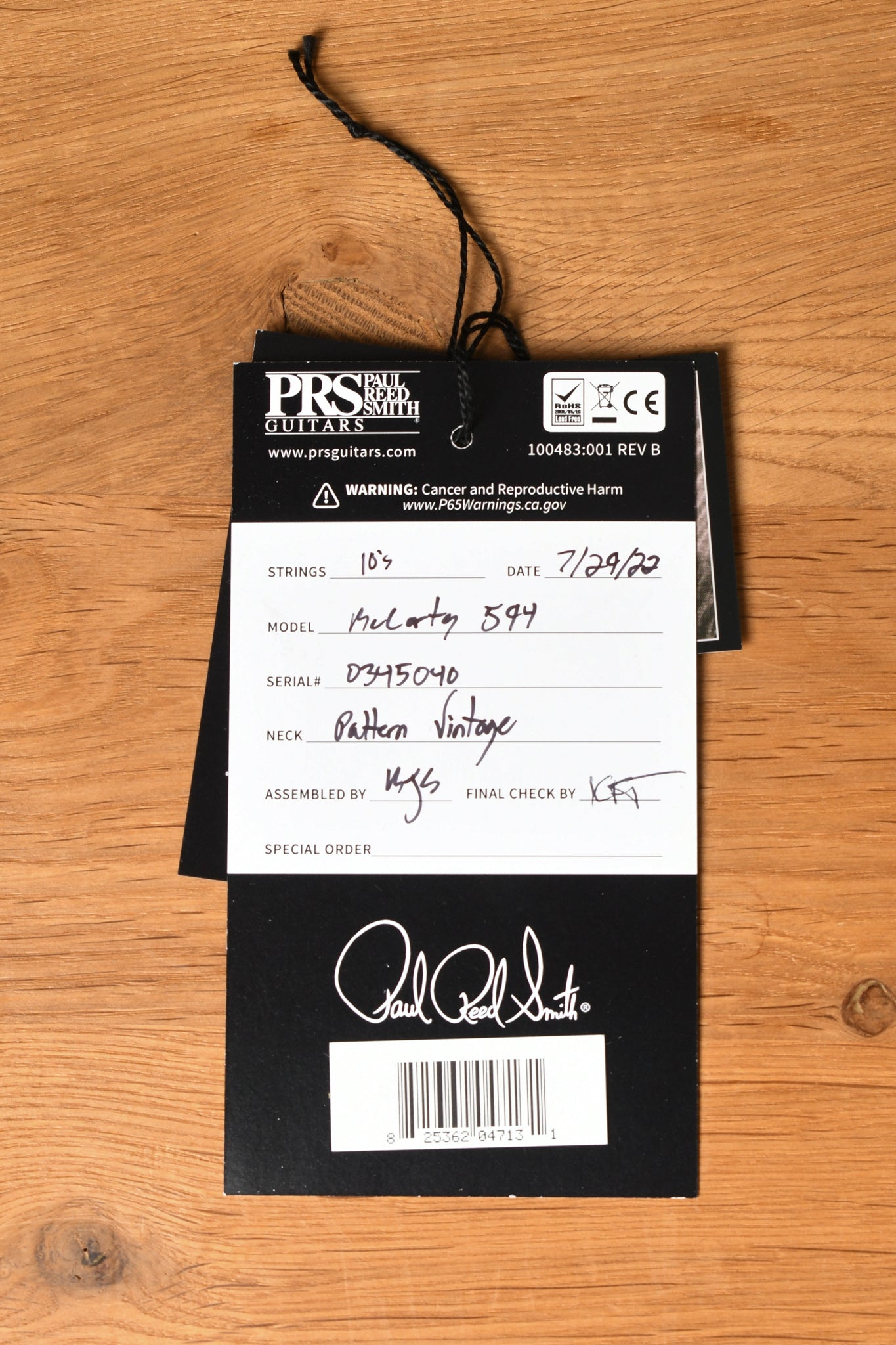 Paul Reed Smith PRS McCarty 594 Yellow Tiger