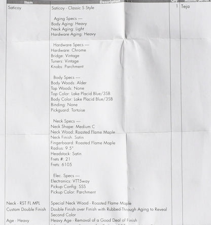 LSL Instruments Saticoy Classic S Lake Placid Blue/3 Tone SB Heavy Aged "Teja"