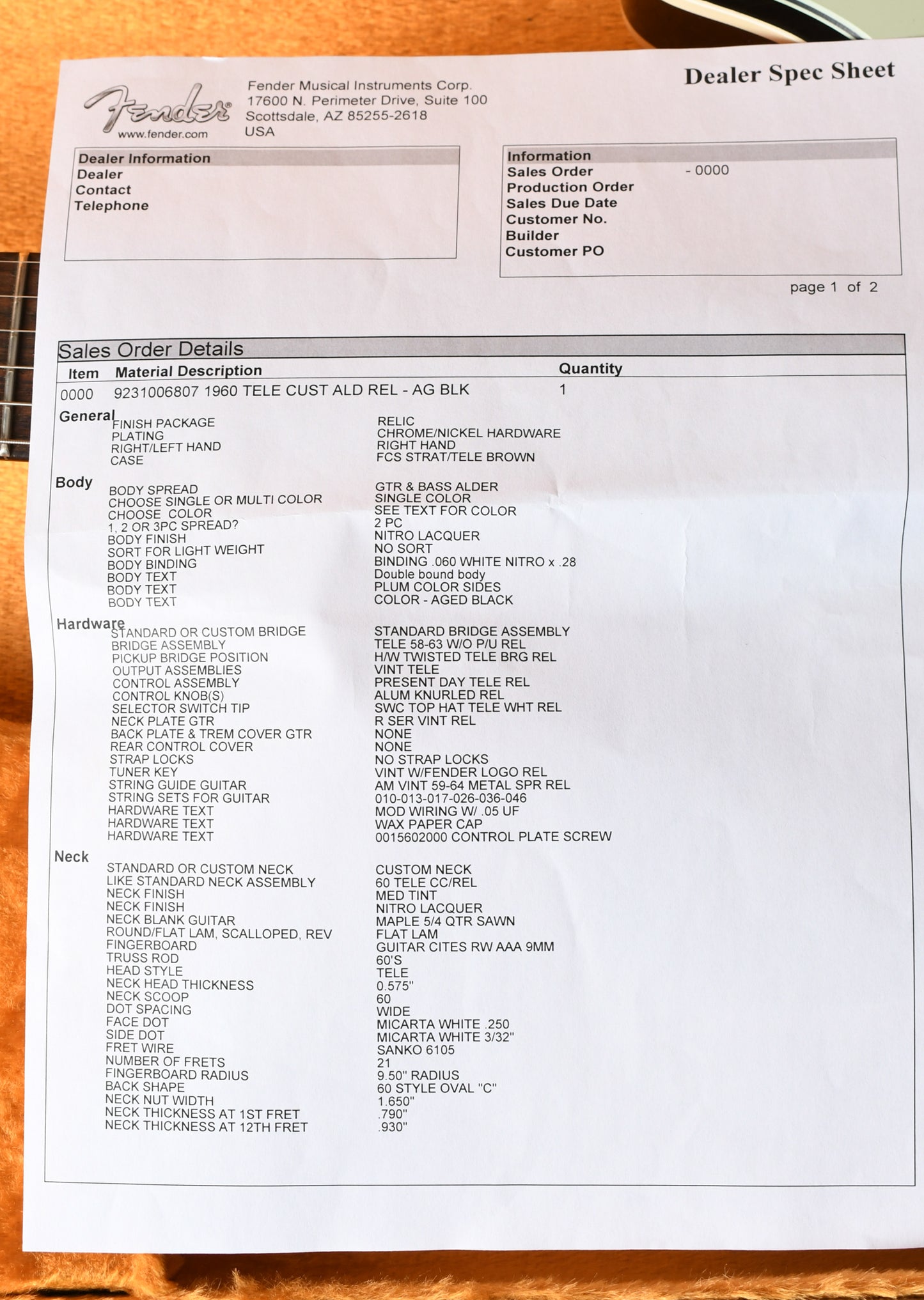 2016 Fender Custom Shop 1960 Telecaster Custom Relic Black