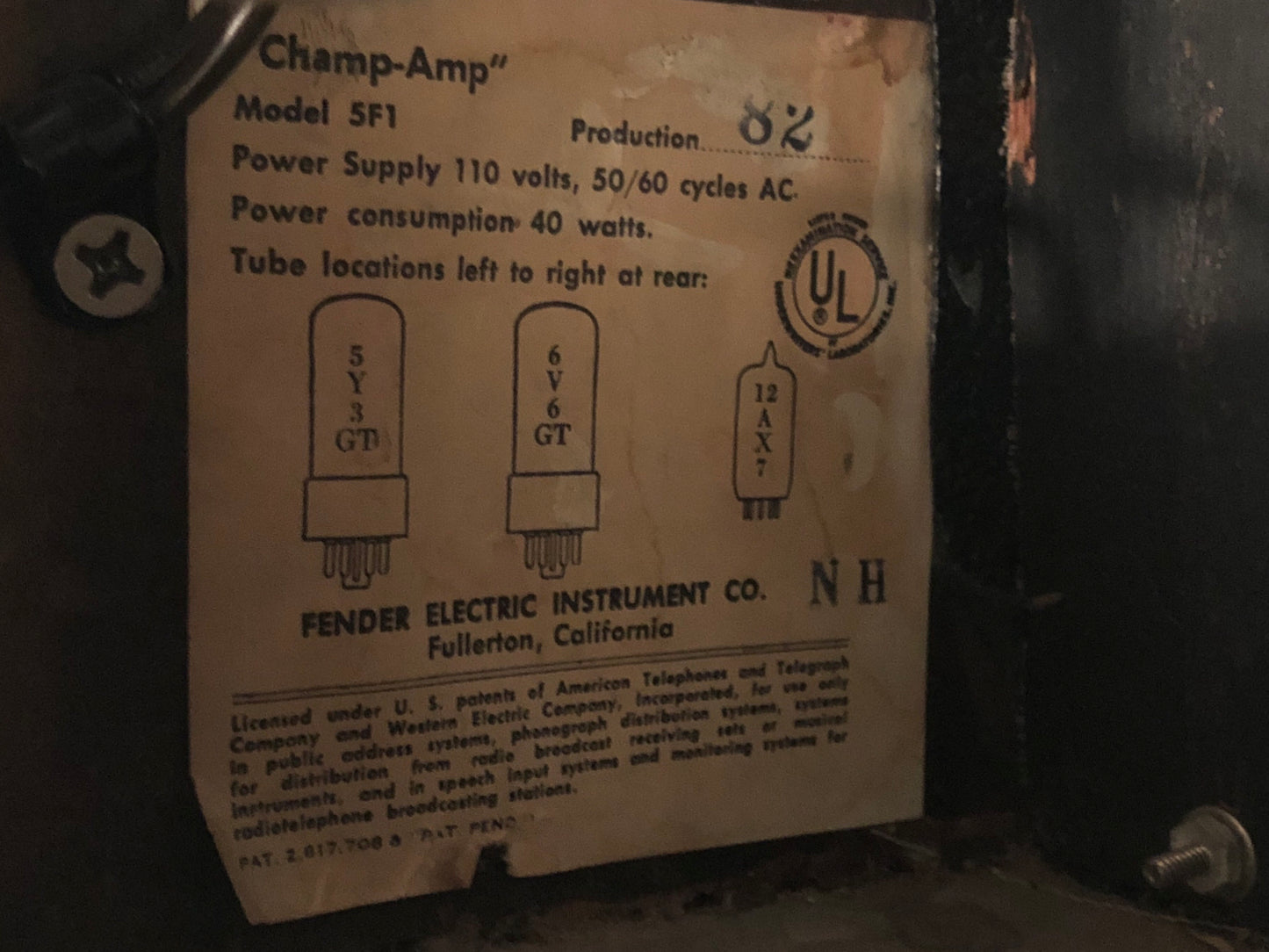 1964 Fender Champ 1x8 Combo Black Tolex